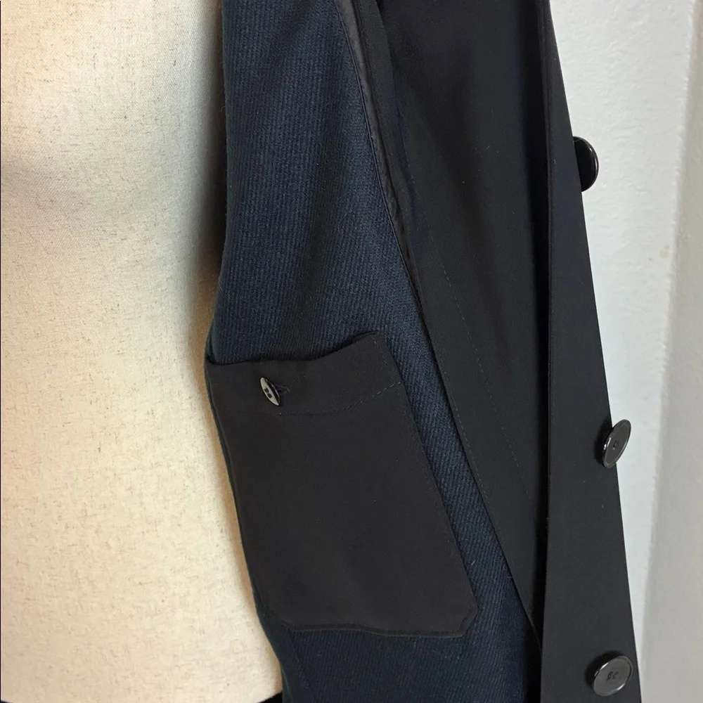 Gallery Long Lined Black Coat Velvet Collar Button Up Size 6 - Picture 6 of 11